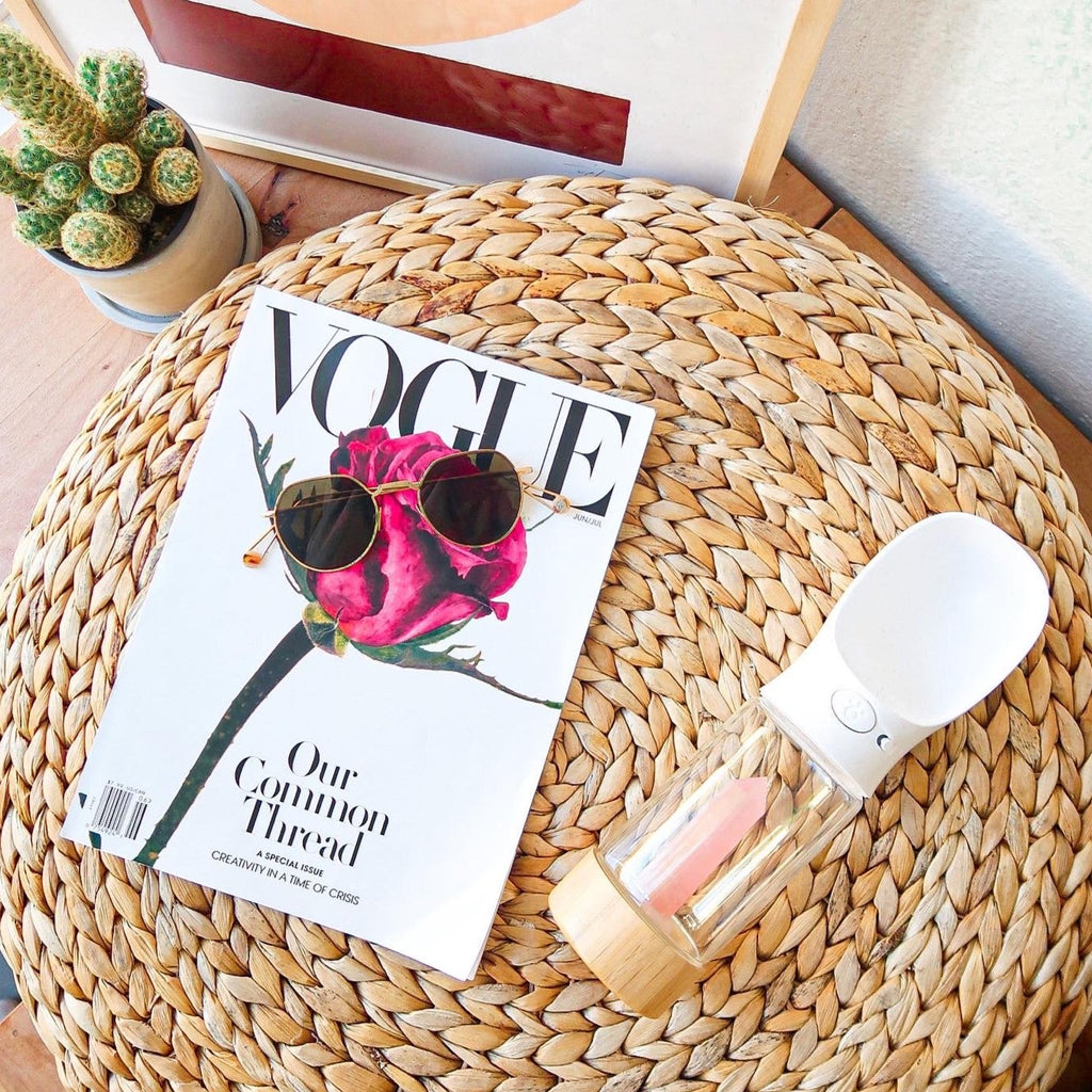 Crystal infused travel bottle rose quartz for dog lifestyle