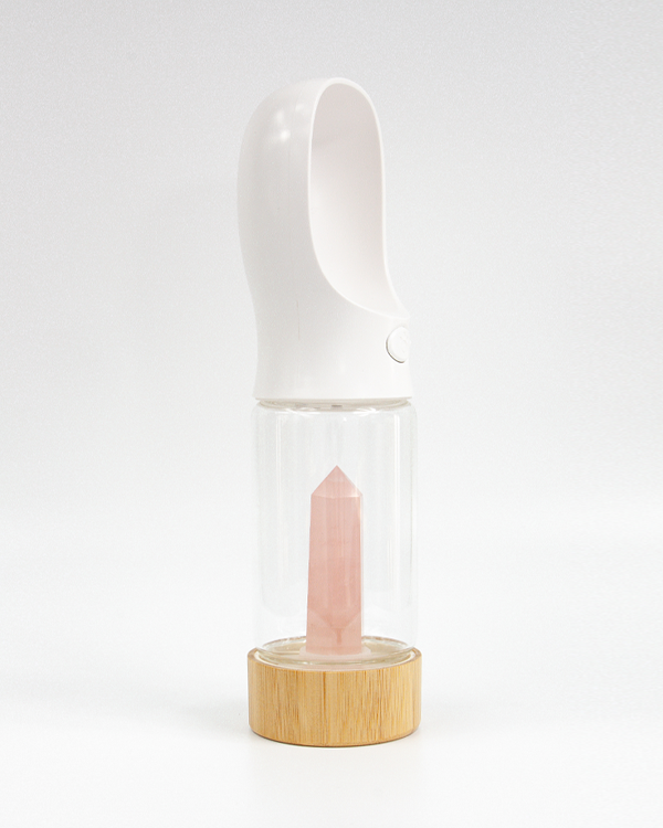 Merci Collective healing Crystal infused water bottle for dog rose quartz