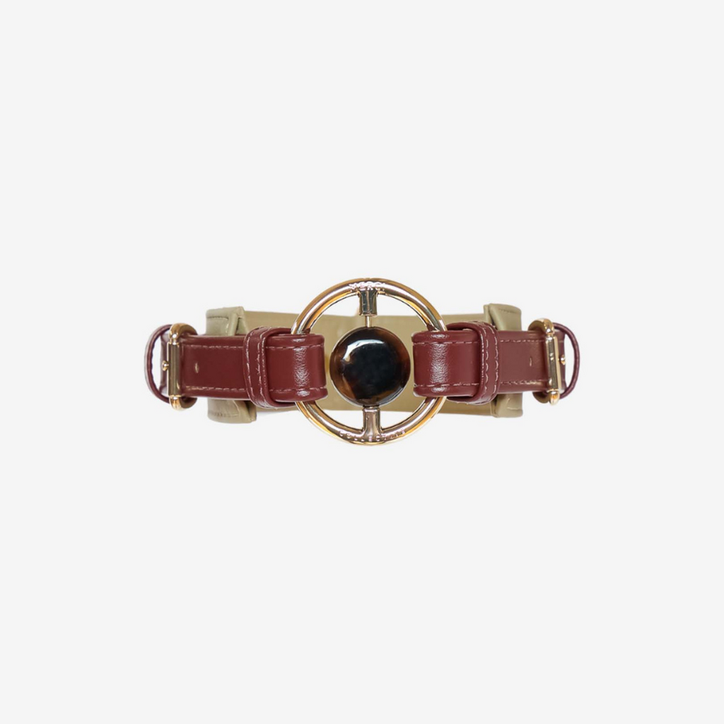 dog collar red vegan cactus leather embedded with healing crystal black obsidian