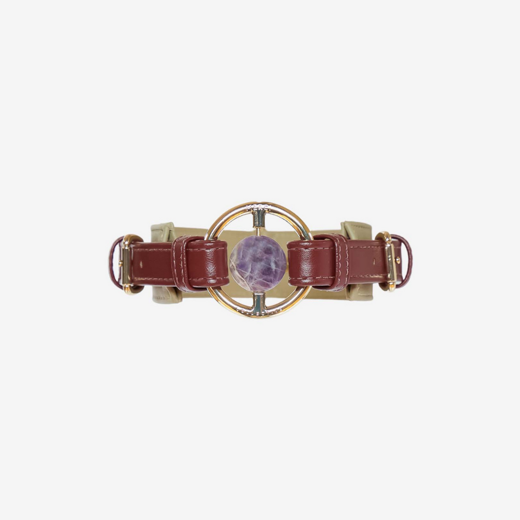 dog collar red vegan cactus leather embedded with healing crystal chevron amethyst