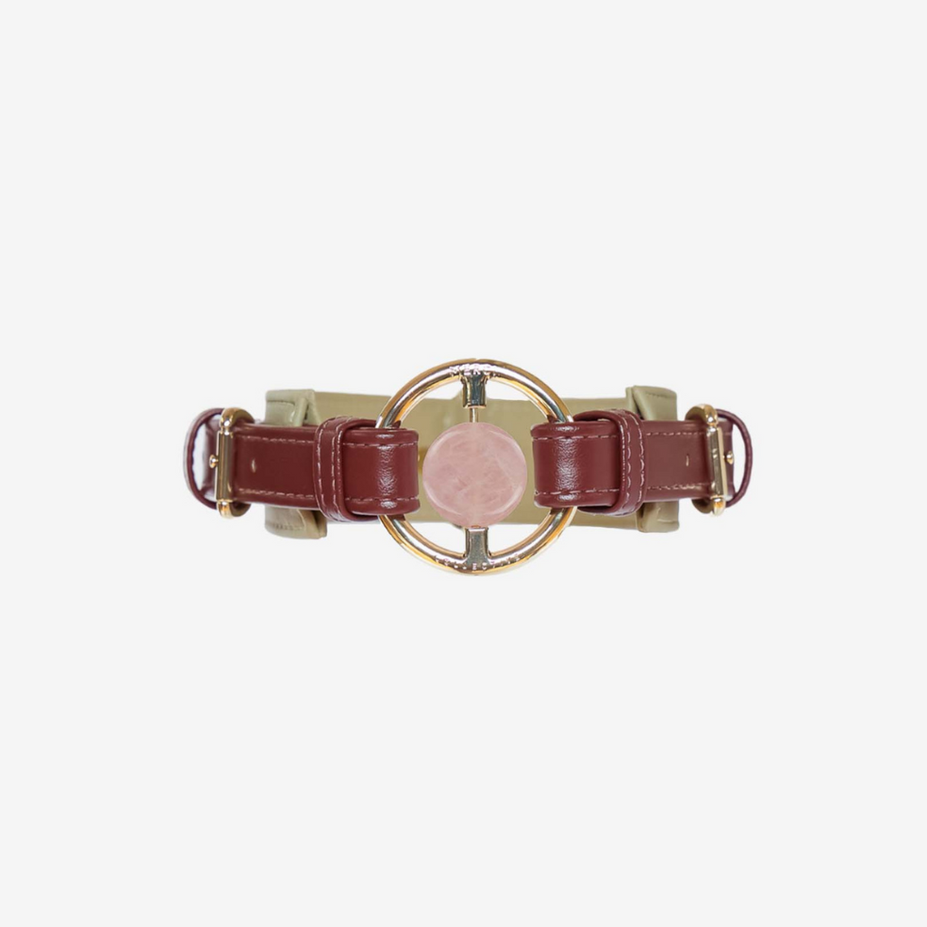 dog collar red vegan cactus leather embedded with healing crystal rose quartz