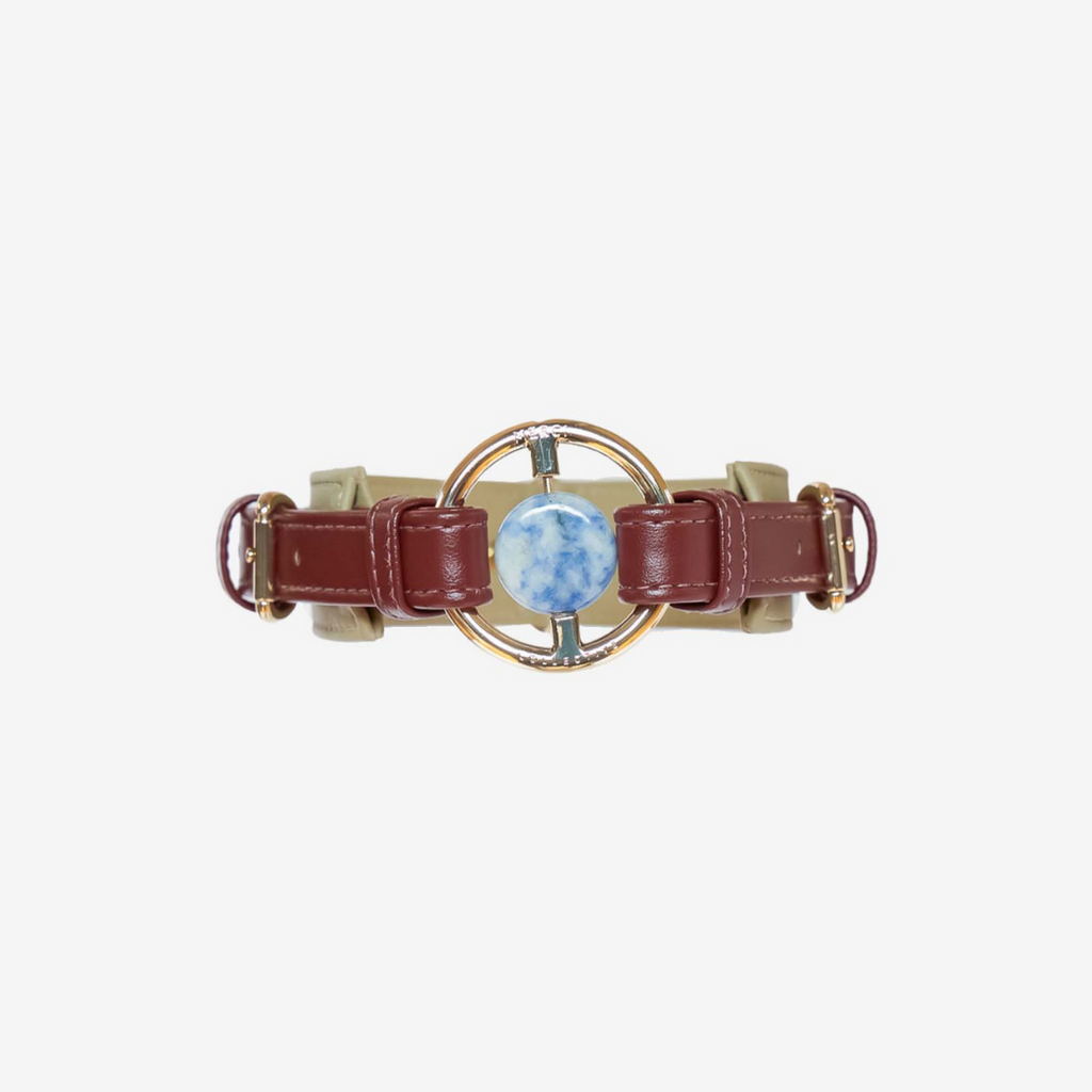 dog collar red vegan cactus leather embedded with healing crystal sodalite