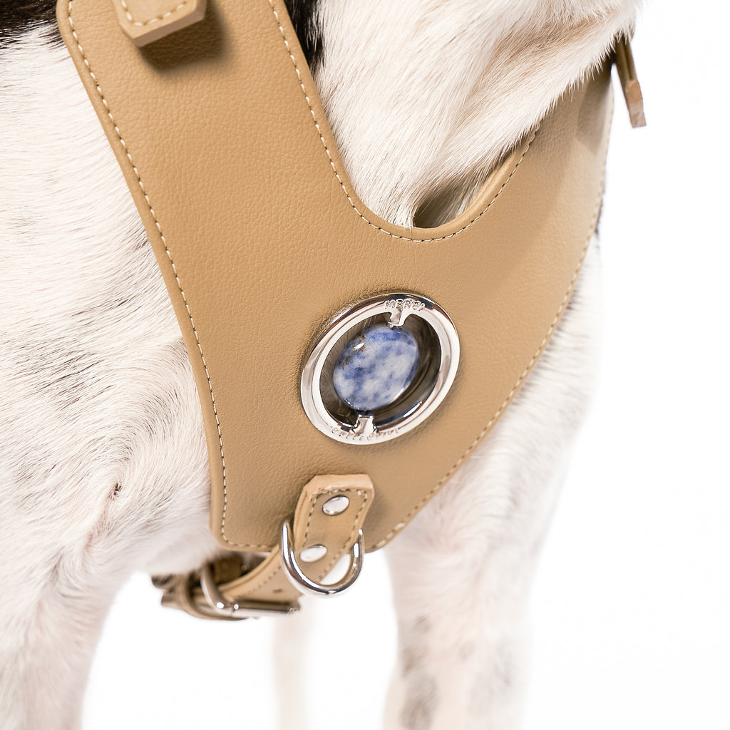 Crystal healing Vegan cactus leather beige non-pull harness for dog